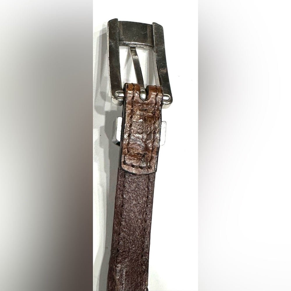 Brighton Womens Brown Braided Leather Skinny Silver Belt Size Medium M 30 - Picture 10 of 12